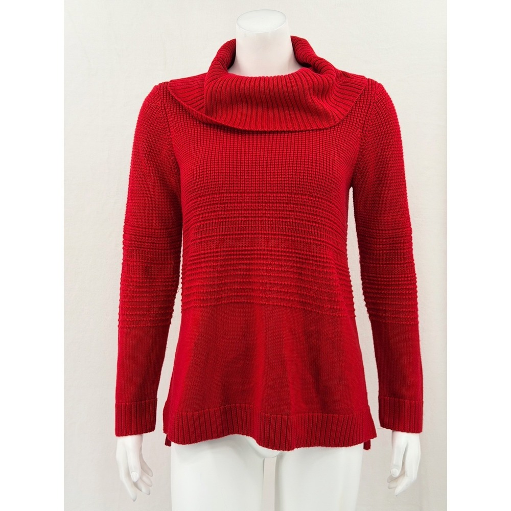 Calvin Klein Sweater Womens Medium Red Cowl Neck Knit‎ Classic Holiday Staple